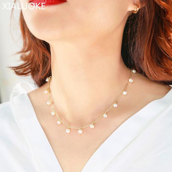

pendant necklaces xialuoke baroque freshwater pearls necklace for women trendy golden minimalist elegant clavicle chain choker bride jewelry, Silver
