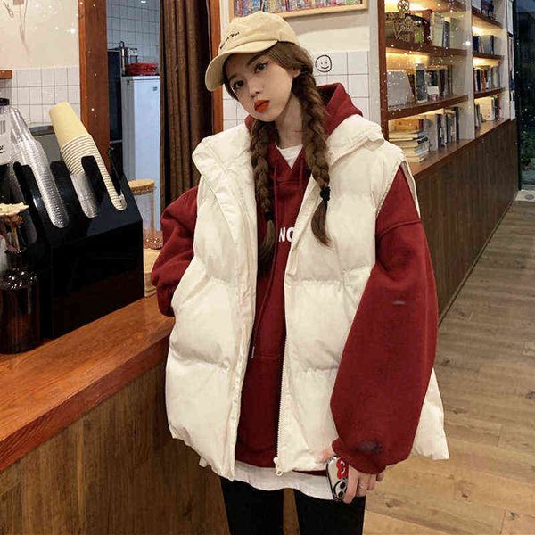 

down cotton waistcot for women in utumn nd winter wer verstile koren loose thin sweter, vest bred jcket, Black;white