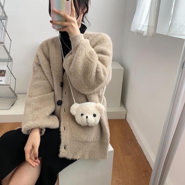 

evening bags winter fashion shoulder bag soft warm fur crossbody female plush bearÂ handbag messenger women 2021