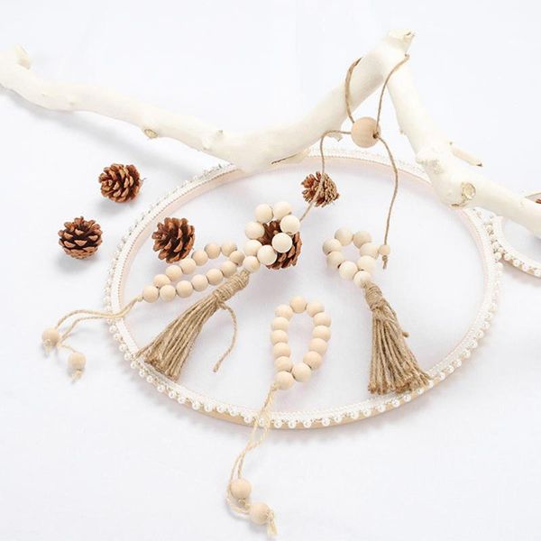 

napkin rings 4pcs wooden beads linen rope tassels ornament pendant home decor
