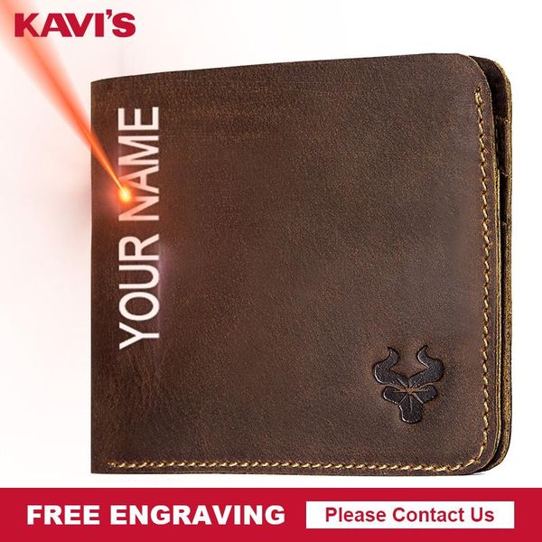 

card holders kavis ultra thin 2021 men male genuine leather mini small magic wallets engraving purse pouch credit bank case holder, Brown;gray