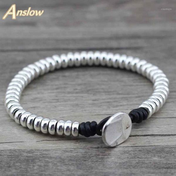 

charm bracelets anslow 2021 arrivals designer items handmade zinc alloy beads genuine leather bracelet for women men kids gift low0376lb, Golden;silver