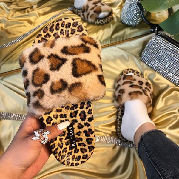 

slippers 2021 summer fashion home slipper zebra pattern leopard print fur women winter wear ladies casual flats sandals, Black