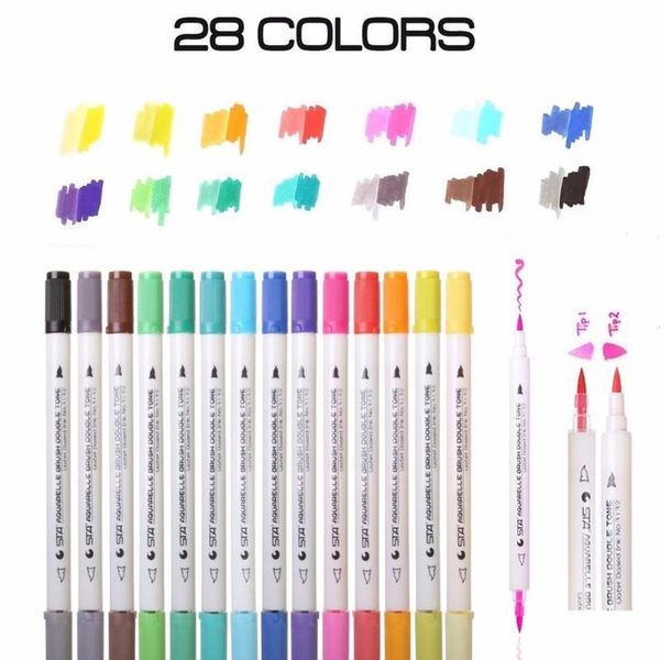 

14pcs dual tip watercolor brush markers art marker set water soluble double color marker calligraphy pen for design man qylklk