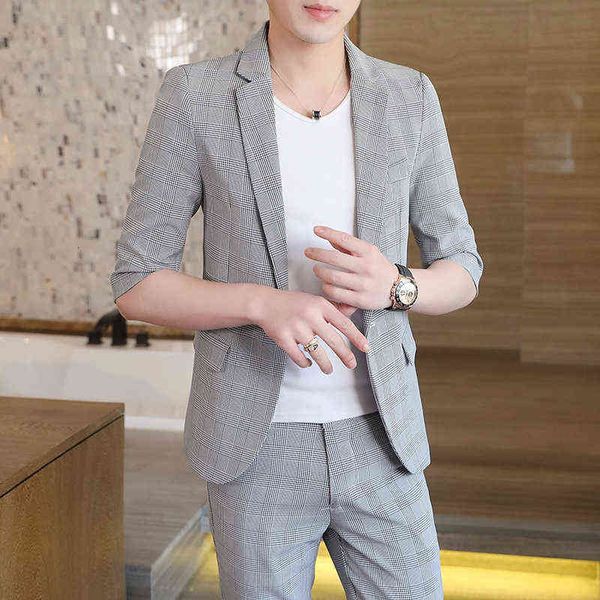 

luxury men's suits blazers men's medium sleeve two piece 2021 korean fashion men's coat casual slim suit, White;black
