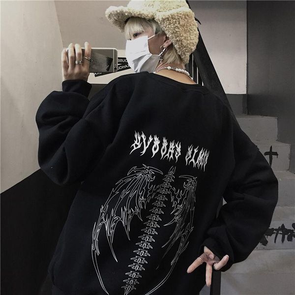 

women's hoodies & sweatshirts streetwear oversized women gothic printed black couple hip hop cool o-neck autumn men's pullovers