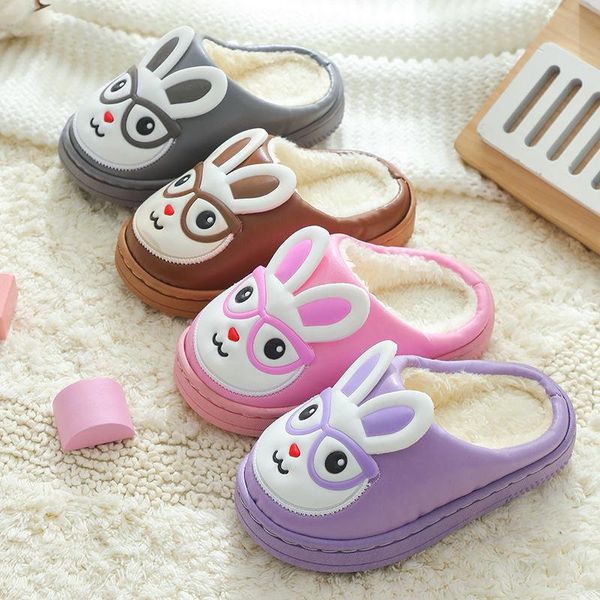 

slipper purple children' cotton slippers for winter home indoor fluffy baby girls, Black;grey