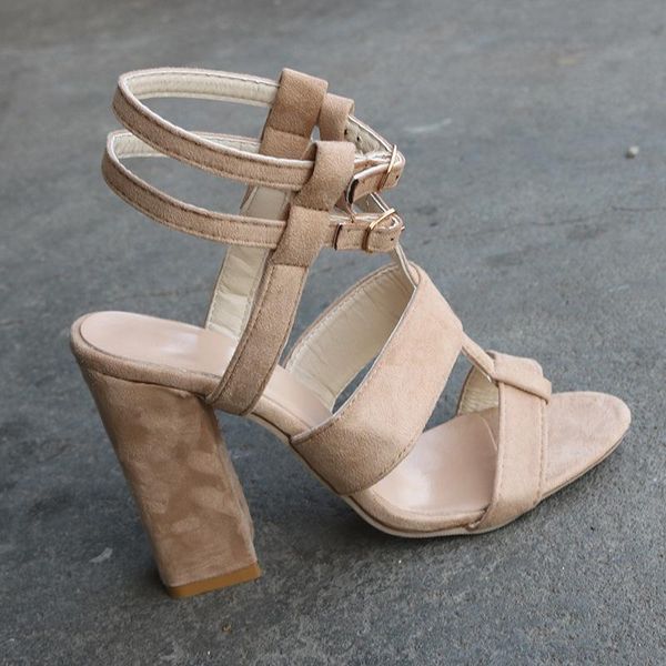 

woman sandals shoes 2021 summer style pumps high heels peep toe buckle strap fashion hollow solid gladiator plus size 35-42, Black
