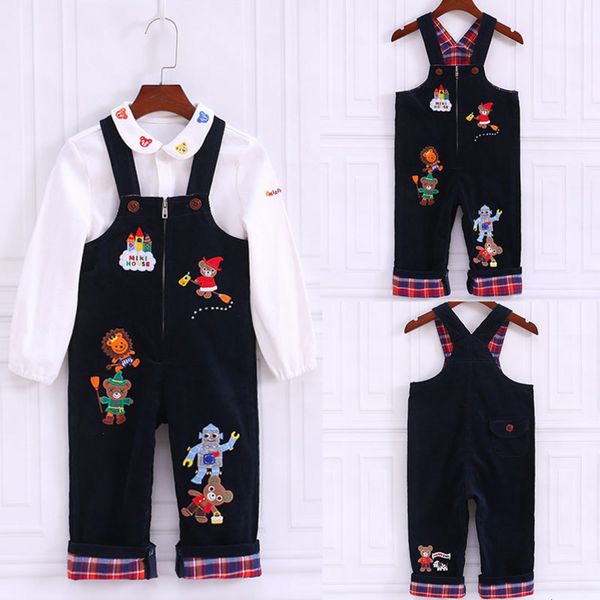 

miki fashion brand children's cartoon machine bear corduroy carrying pants, Blue