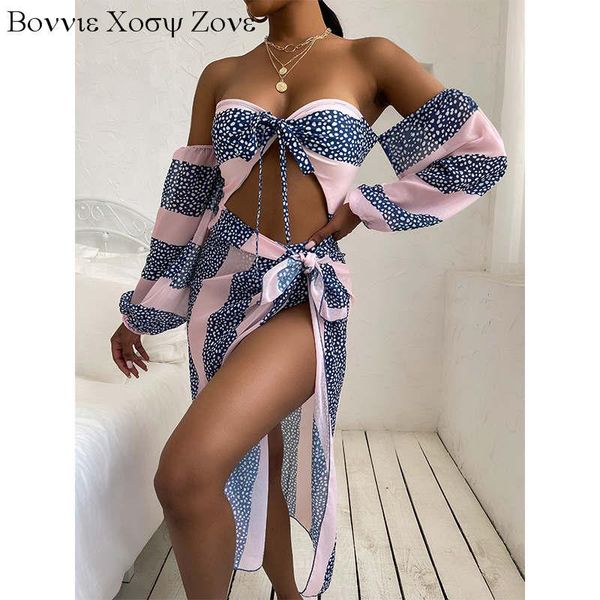 

women off shoulder polkadot print cutout one piece swimsuit with cover up