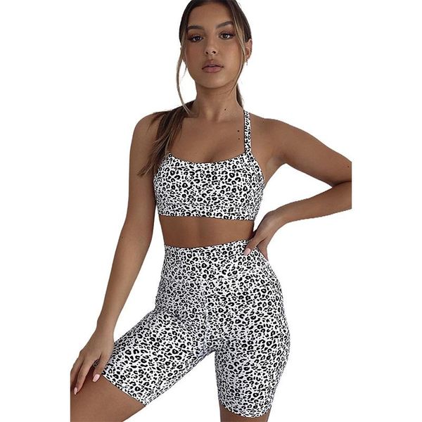 

shiying independent station short leopard print yoga suit set beauty back sports bra women european and american, White;red
