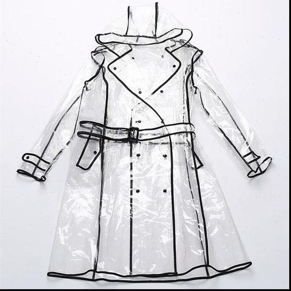 

jacket raincoat runway black women girls rain coat eva ladies windproof clear vinyl hoodie full transparent color covered adult, Black;brown