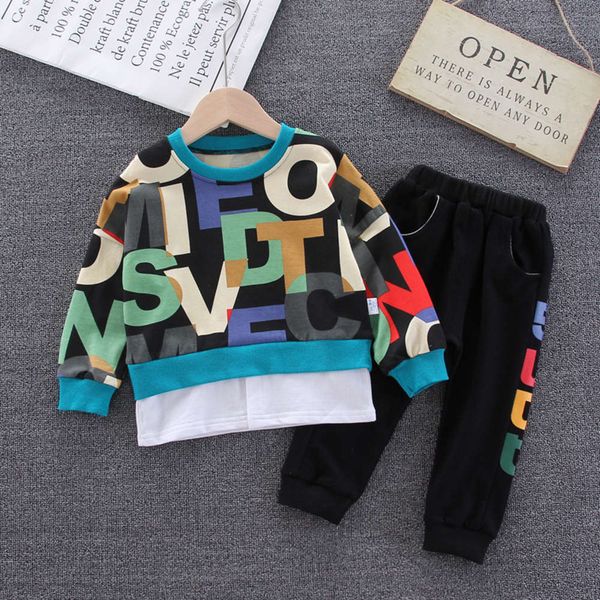 

casual boys' korean children's spring and autumn two piece suit for children aged 1-3, White