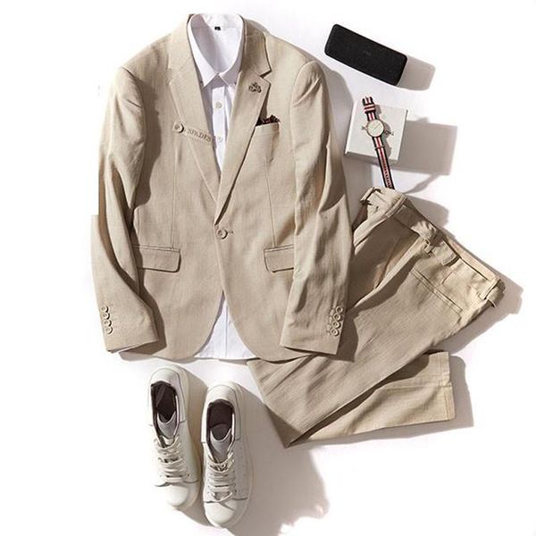 

men's suits & blazers arrival flax casual suit fashion light luxury lyocell two piece set men spring and summer size mlxl2xl3xl, White;black