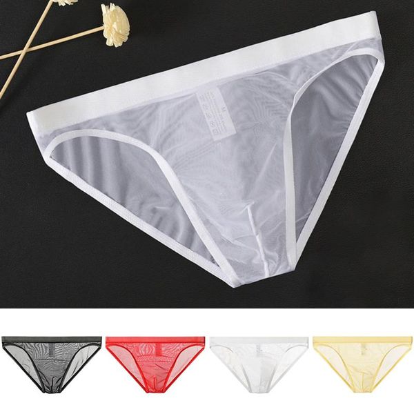 

underpants men's underwear thin transparent briefs men seamless breathable panties gay see through slip cuecas a50, Black;white