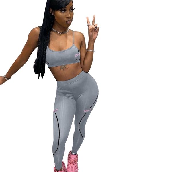 

letter printed trendy chic gym clothing tracksuit two piece outfits for women sets vest bra high waist skinny jogging suits 210525, White