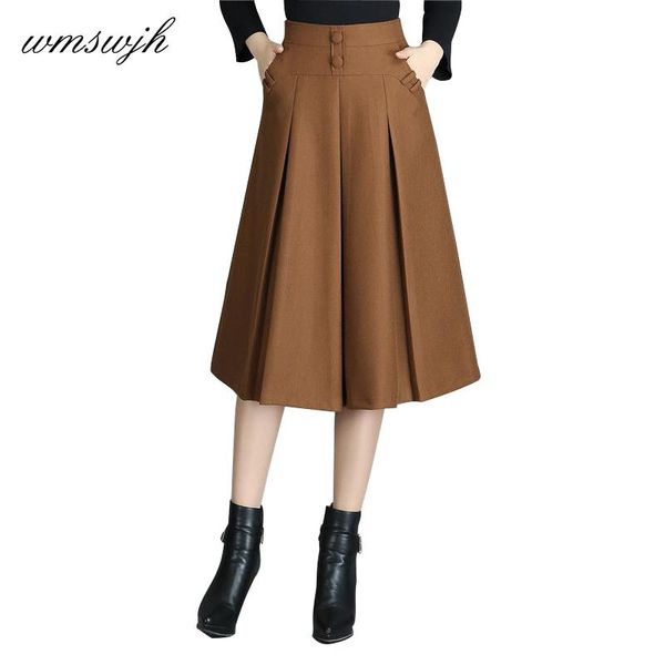 

skirts woolen skirt autumn and winter midi 2021 pleated a word fashion women faldas saia 4xl plus size ladies jupe, Black