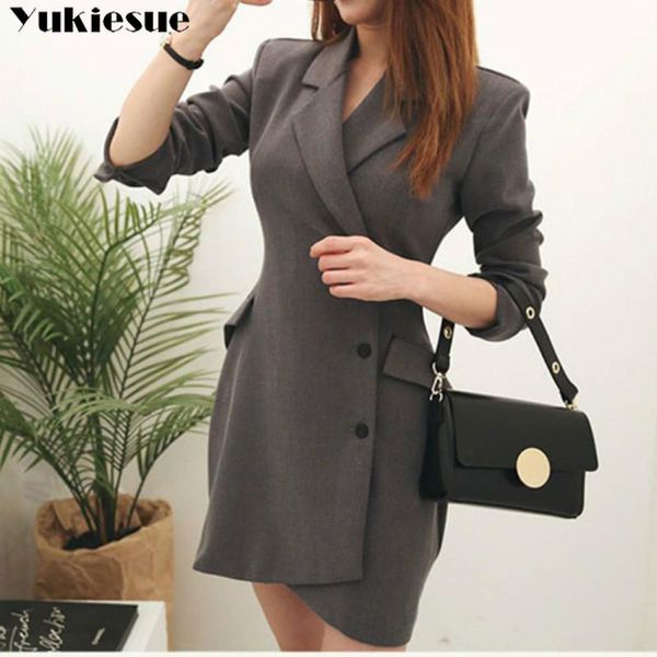 

casual dresses 2021 euro fashion women gray party blazer dress elegant suit long sleeve work ol ladies slim fit blazers, Black;gray