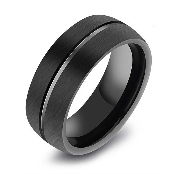 

fashion black men's 8mm classic flat-brushed center tungsten steel ring grooved wedding engagement band for men size 8-11, Silver