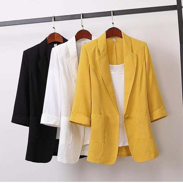 

women's suits & blazers summer thin blazer jacket women cotton and linen mid-length suit coat single button loose casual fashion womens, White;black