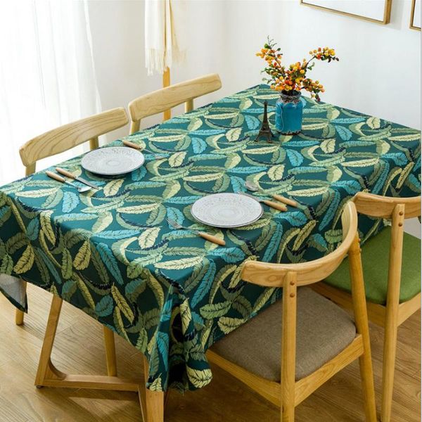 

table cloth american cotton thickened active printed canvas feather leaves coffee tablecloth