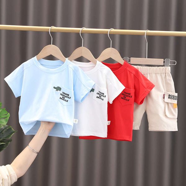 

cartoon short new sleeve tooling shorts 2021 summer children's boys and girls' baby suit, White