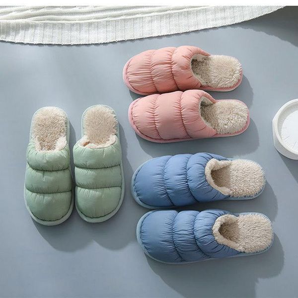 

slippers winter warm plush for men women down cotton shoes indoor rainproof cloth large size 45 home, Black