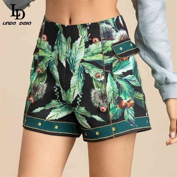 

ld linda della fashion designer summer elegant shorts women high waist beading floral print vintage 210724, White;black