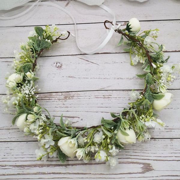 

gypsophila camellia flower crown wedding headband women hair accessories headdress girl floral garland wedding floral qyluml