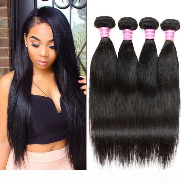 

virgin peruvian straight 4pcs 100g brazilian straight hair weaves indian straight hair bundle deal unprocessed virgin hair double weft, Black