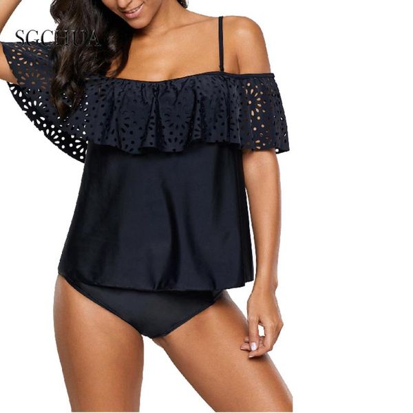 

plus size swimwear women black tankini hollow out womens 2 piece swimsuit solid vintage retro bikinis 2021 brazilian women