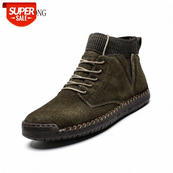 

new men's winter suede leather high-lace-up casual shoes fashion stitching comfortable flat men's shoes #ni10