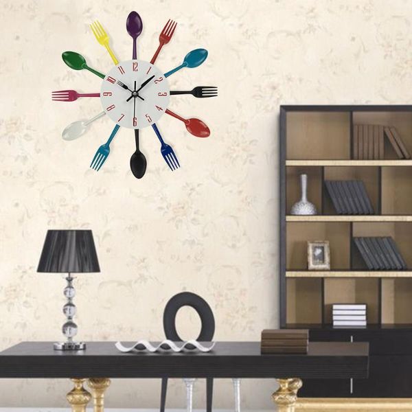 

wall clocks multicolor home decoration cutlery kitchen utensil spoon fork clock modern design art decor living room 31