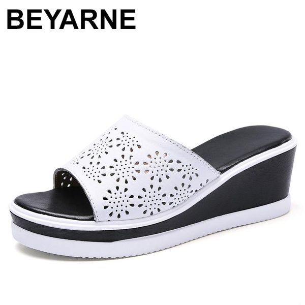 

sandals beyarne leather shoes for women slip on beach slippers ladies cork wedge female platform woman summere014, Black