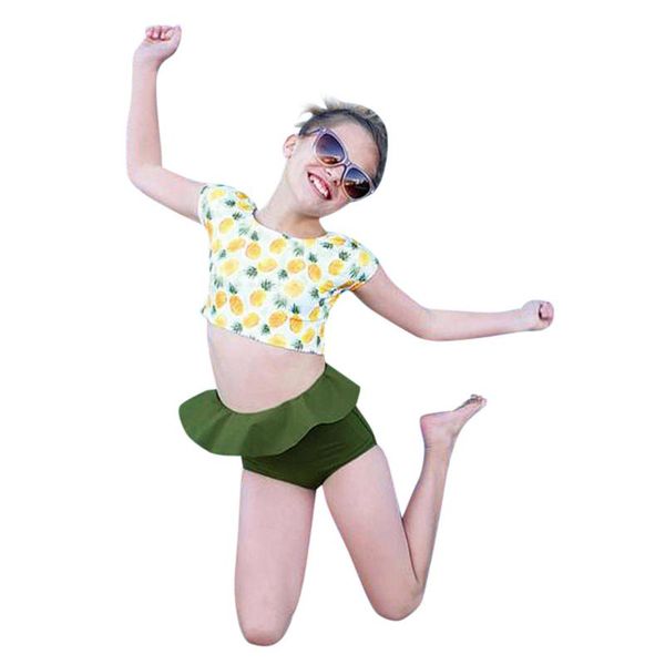 

summer children beachwear girls swimwear beach wear baby girls ruffles two piece pineapple swimwear swimsuit bikini outfits, Black