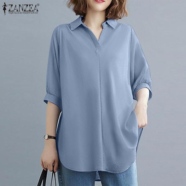 

women's blouses & shirts women casual solid blusa 3/4 sleeve autumn elegant lapel blouse female clothing shirt office work chemise ov, White