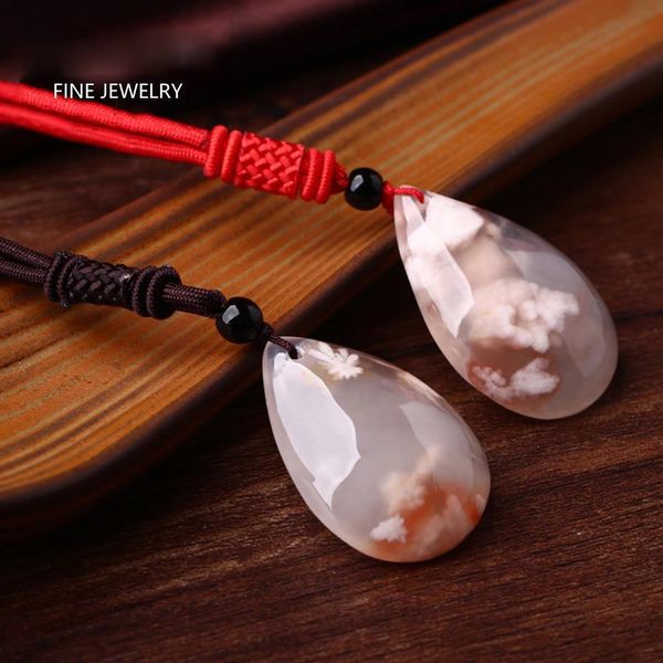 

natural onyx stone sakura flower pendant necklace for women with rope chain waterdrop shape sweater necklace, Silver