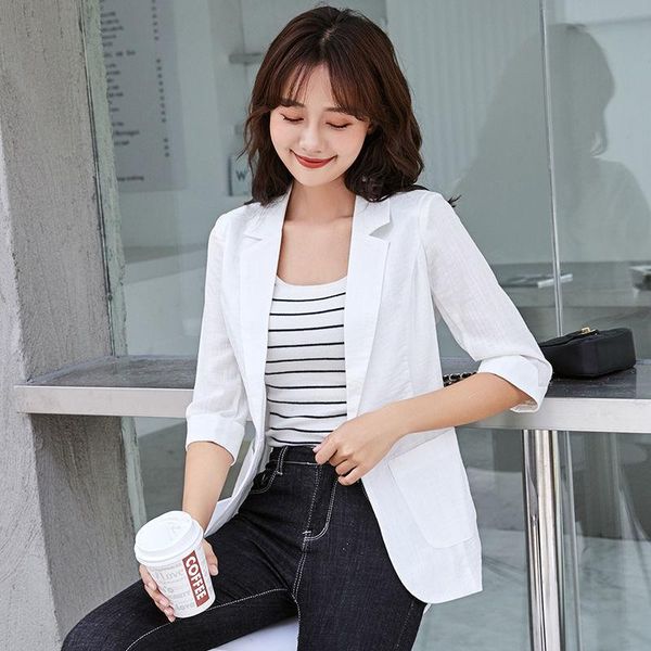 

women's suits & blazers summer pure color small suit jacket for women 2021 korean style slim sweet versatile single button three quarte, White;black