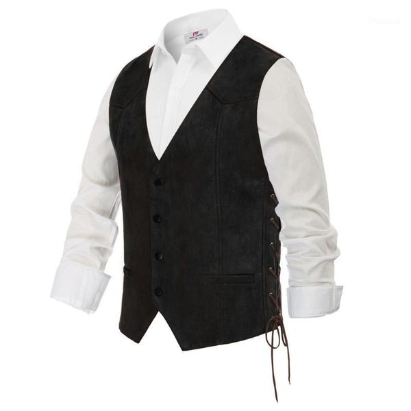 

men's jackets men sleeveless clothing renaissance vest coat v-neck snap-button placket handkerchief hem fashion retro business office, Black;brown