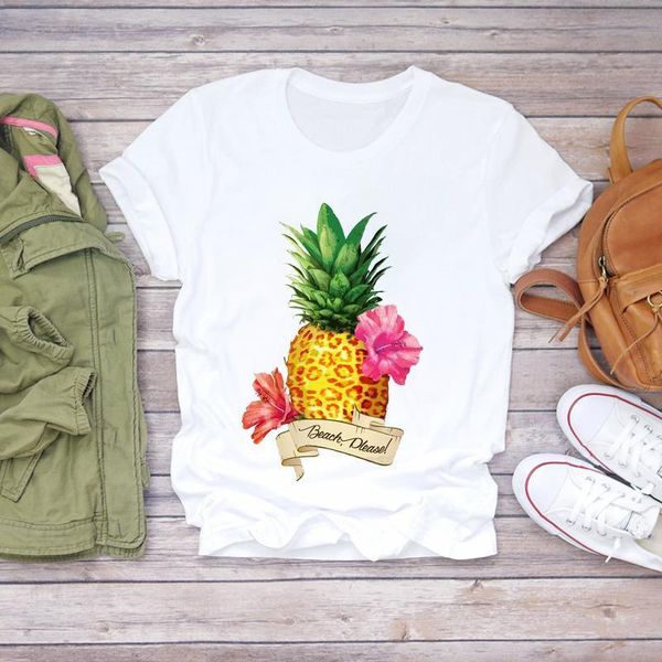 

women 2021 beach flower floral print summer pineapple fruit camisa shirt ladies womens t-shirts t graphic female tee t-shirt, White