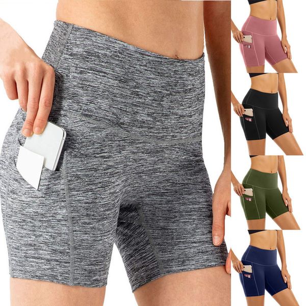 

women high waist double pockets needless push up hip gym yoga shorts fitness running sport leggings workout l721, White;black