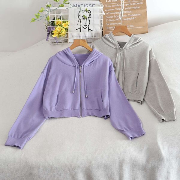 

autumn fashion double pocket zipper v-neck short hooded long sleeve color knitted cardigan women, Black;brown