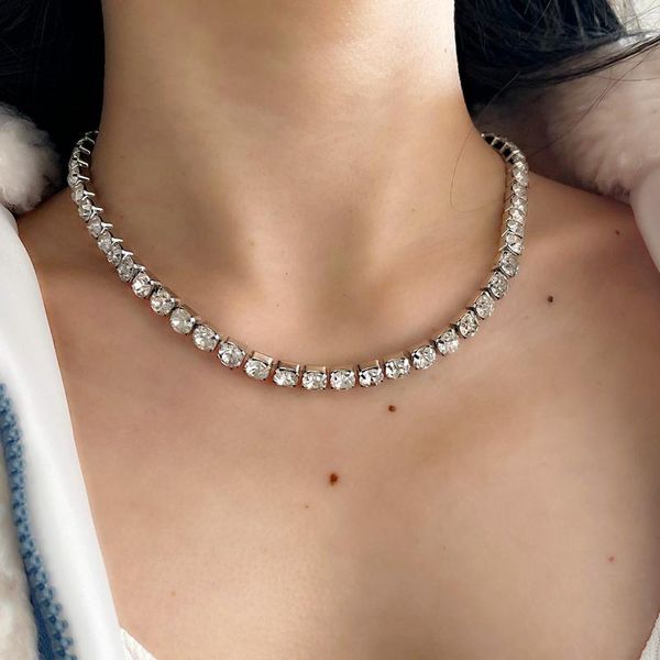 

chains womens fashion simple girl single layer shiny zircon necklace street jewelry accessories, Silver