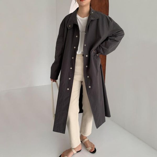 

women's trench coats coat 2021 spring women leisure windbreaker korean woman midi long streetwear c086, Tan;black