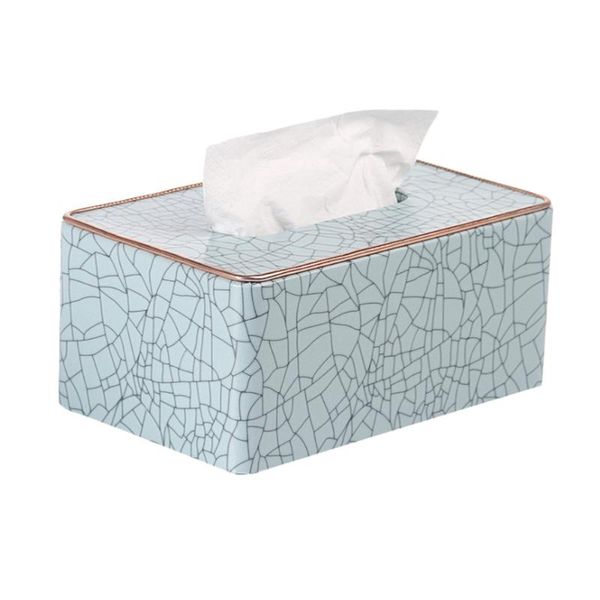 

tissue boxes & napkins 1pc household leather box container paper organizer ice crack pattern for home (sky-blue)