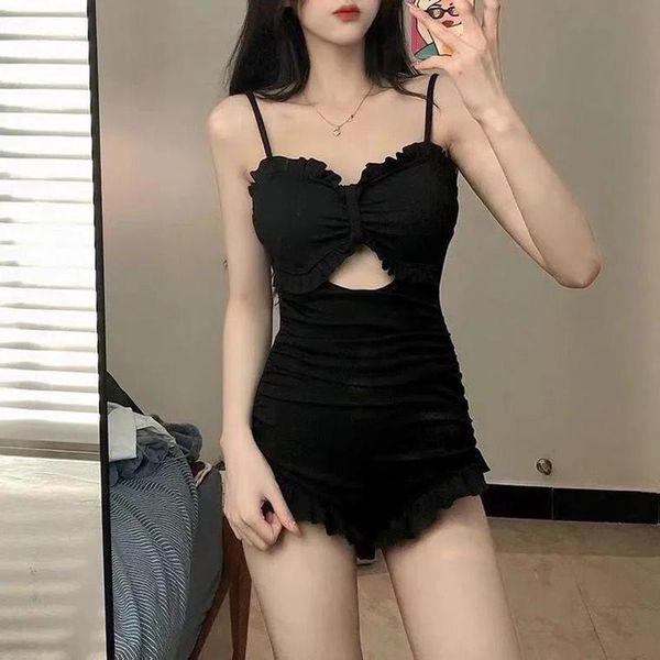 

women's swimwear 2021 one piece swimsuit push up women korea style vintage female bodysuit beach bathing suit, White;black