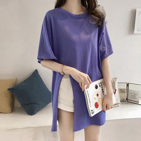 

harajuku summer loose casual tshirt women female short sleeve tees t shirts side slit tumblr soild color basic t-shirt, White