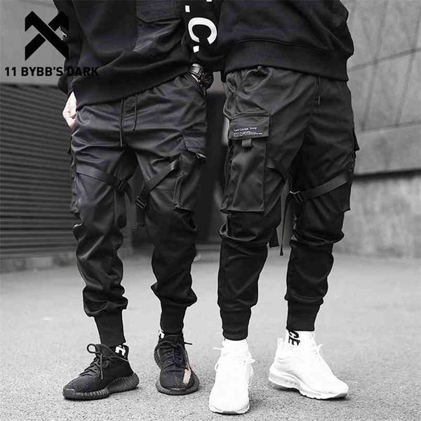 

11 bybb's dark men joggers pants multi-pocket elastic waist harem pants men hip hop streetwear sweatpants pencil pants techwear 210810, Black