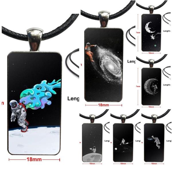 

pendant necklaces glass necklace handmade half rectangle for black white moon astronaut space, Silver