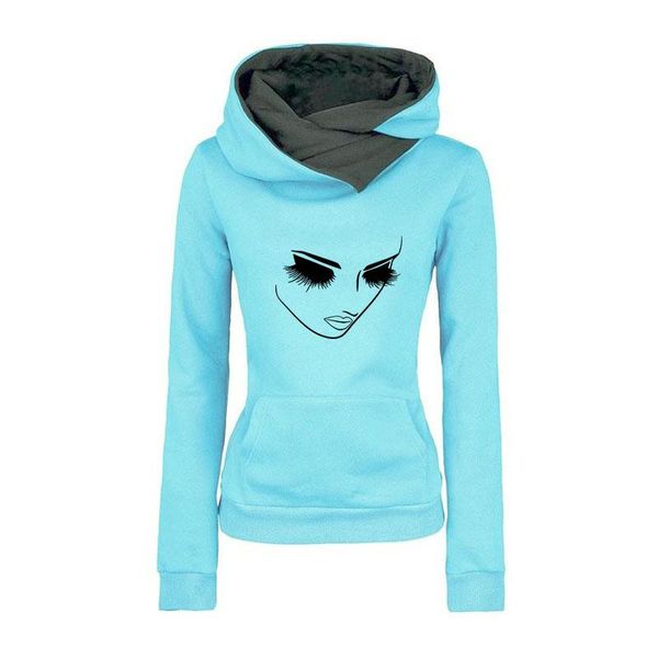 

women's hoodies & sweatshirts eyelashes eye face salon print sweatshirt for female femmes autumn lover gift pockets buckle cropped casu, Black